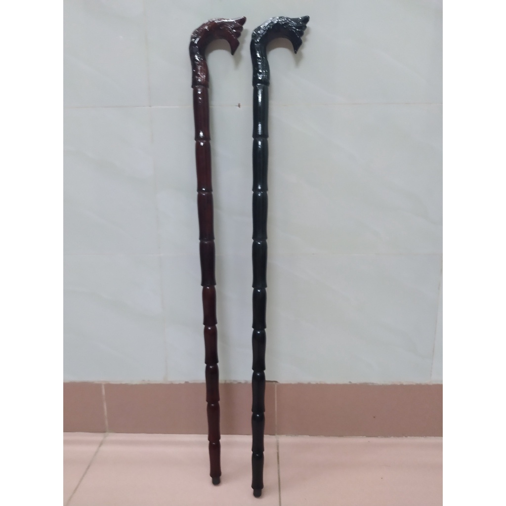 Gậy batoong gỗ đầu trạm rồng cho người già