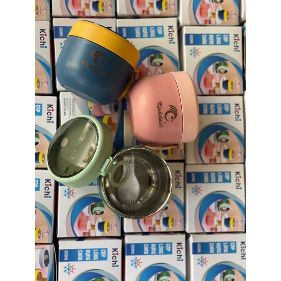 [Chính Hãng] Ủ cháo cho bé kichilachi, dung tích 600ml, tặng kèm muỗng, chất liệu an toàn, tiện lợi