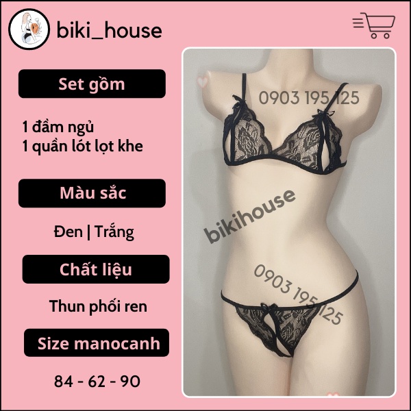 Đồ lót sexy 2 mảnh ren quần lót lọt khe xẻ đáy set bralette 4 màu đen đỏ hồng trắng nội y gợi cảm BIKI HOUSE T310 - HCM