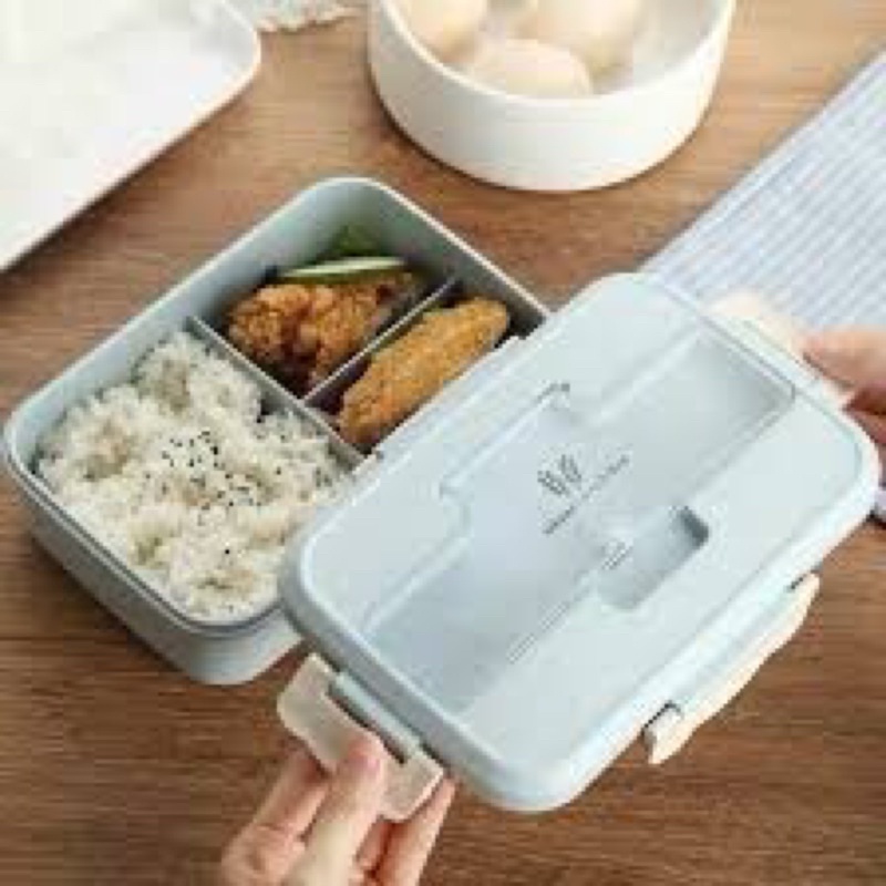Hộp cơm lúa mạch 3 ngăn kèm muỗng