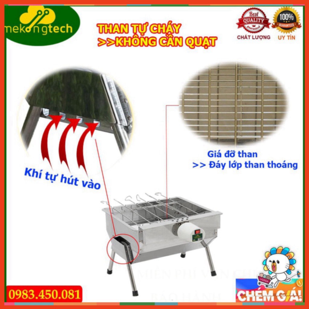 Lò nướng than Inox TopV V5S, bếp nướng tự xoay, nướng than ngoài trời