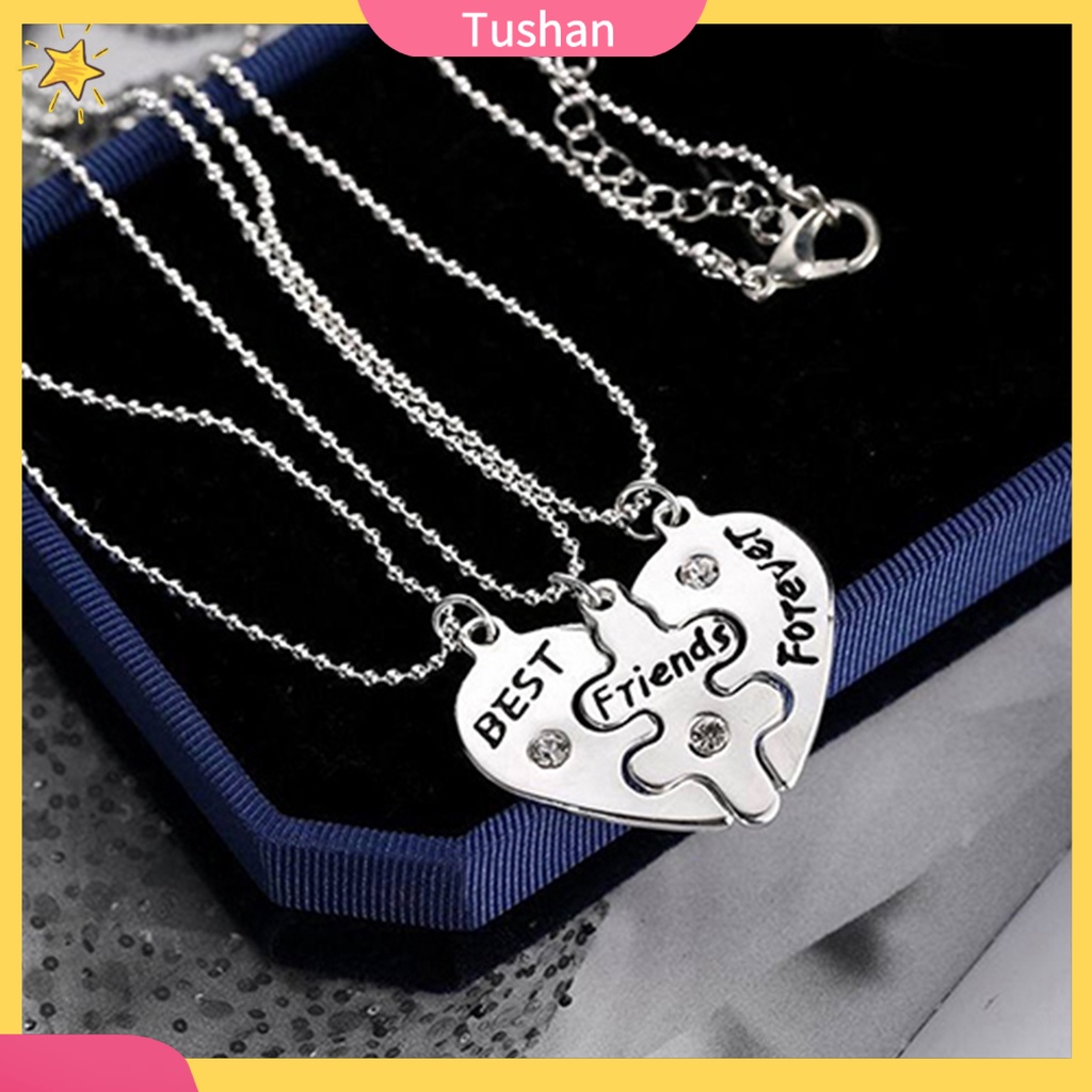 TUSH_3Pcs Women's Best Friends Forever Split Heart Friendship Necklace Set Jewelry