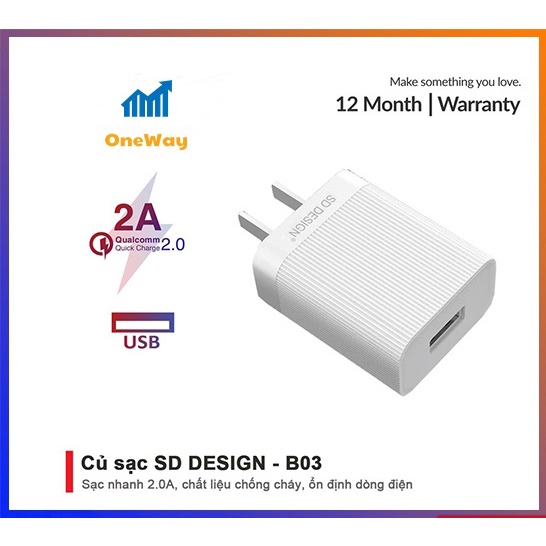 Củ sạc B03 chính hãng hỗ trợ sạc nhanh cho các dòng điện thoại Iphone, samsung, oppo,... bảo hành 1 đổi 1