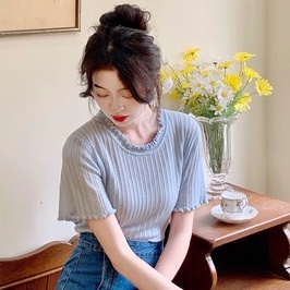 Áo Thun Dệt Kim Tay Ngắn Dáng Ôm Thiết Kế Trẻ Trung Hợp Thời Trang