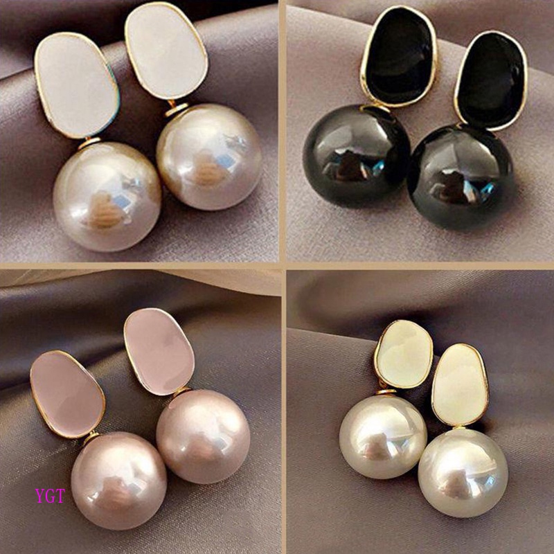 Ygt Bông Tai Ngọc Trai Hình Học Tráng Men Thanh Lịch Cổ Điển Cho Nữ