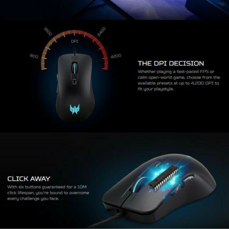 Chuột chơi game Acer Predator Cestus 310: 4200 DPI -Led sáng xanh