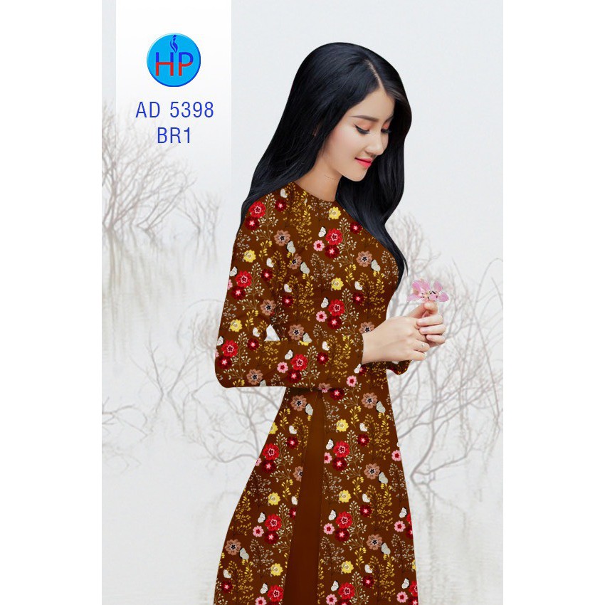Vải may áo dài họa tiết AD5398 Hoa lá đều cực duyên