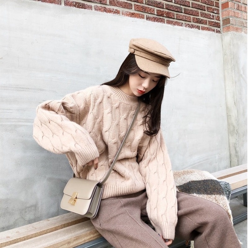 Áo sweater nhung dày dáng rộng phong cách Hàn Quốc thời trang thu đông mới 2021 6606