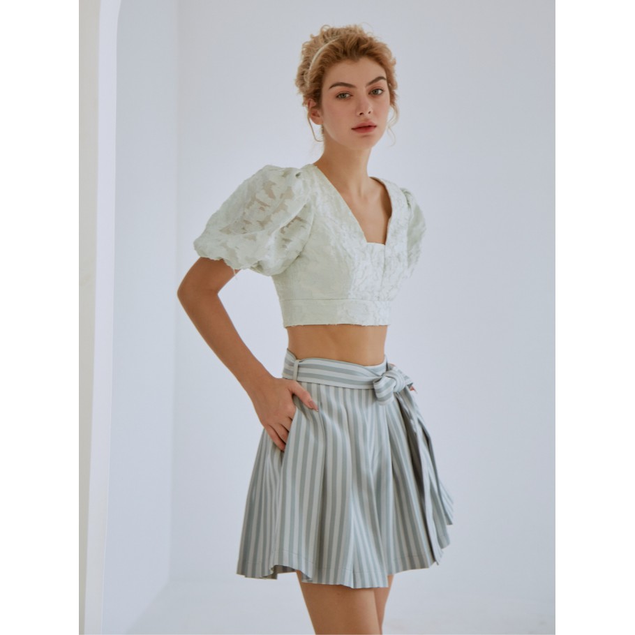 COCO SIN - Quần Short Xanh Sọc Kèm Belt