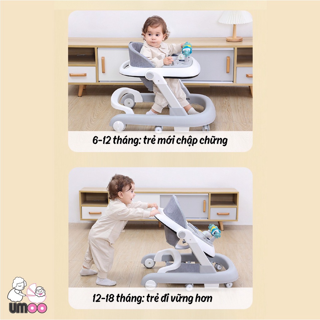 Xe tập đi cho bé 3in1 UMOO UM-02115 Hàng Chính Hãng, thiết kế bánh xe chống trượt an toàn cho bé mẫu mới 2022