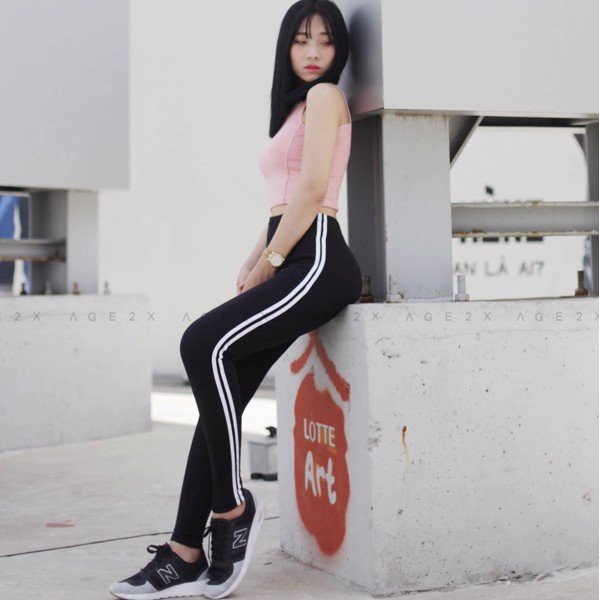 Quần Legging Borip Đen 2 Sọc Trắng Hàng VNXK Chính Hãng AGE2X.