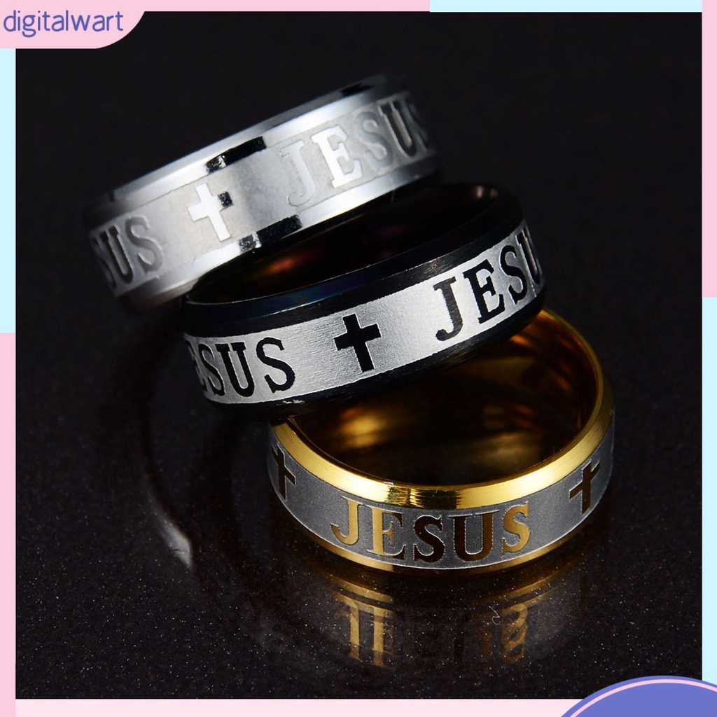 Nhẫn inox khắc chữ Jesus và chữ thập thời trang cho nam nữ