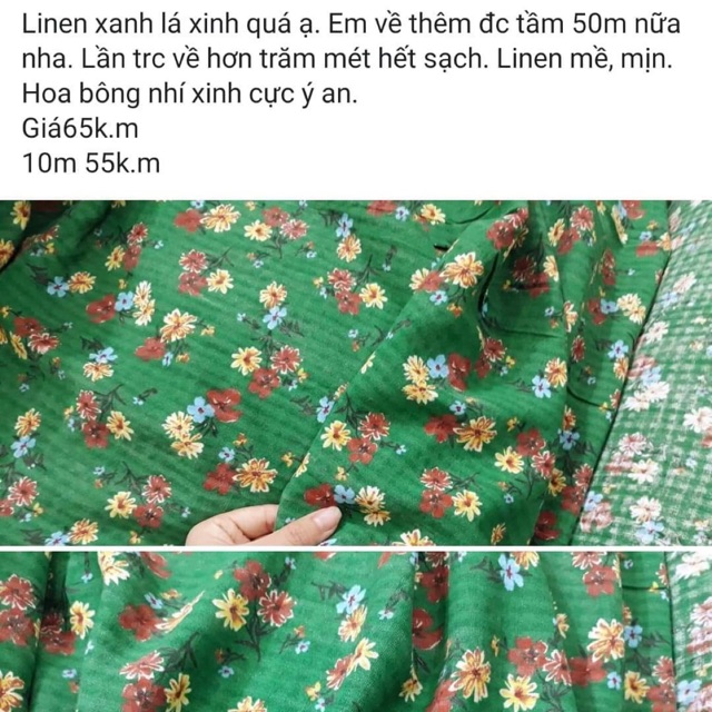 Vải linen xanh lá hoa nhí mảnh 1.55m