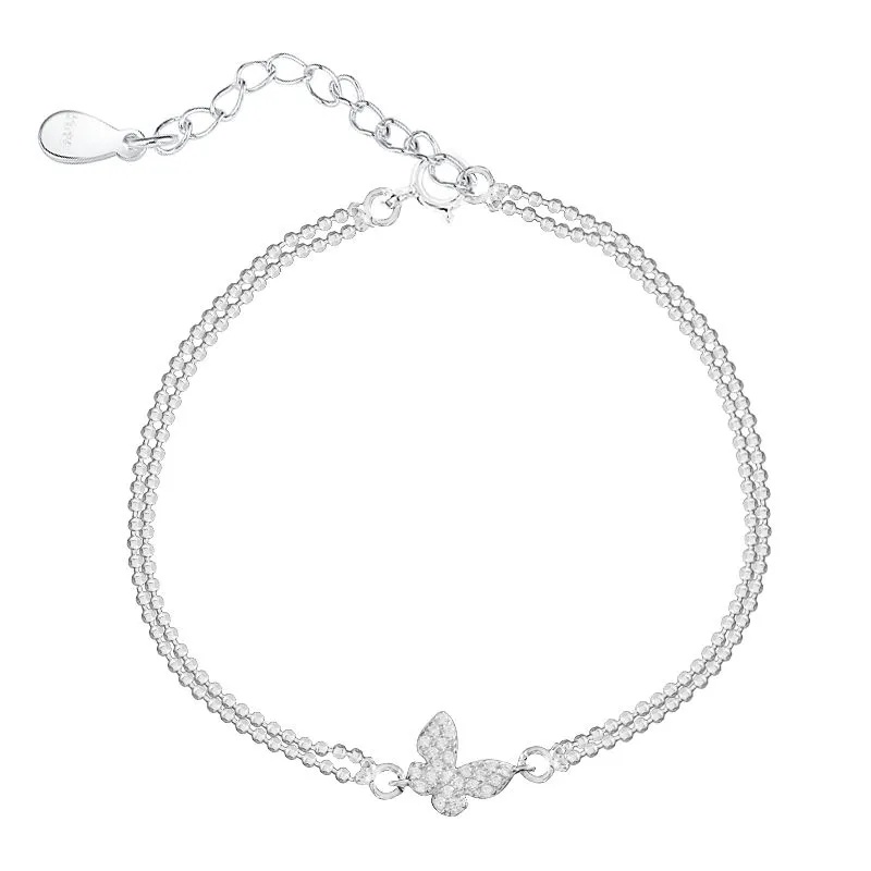 Vòng Tay Hai Lớp s925 Họa Tiết Bướm Đơn Giản Xinh Xắn Dành Cho Nữ | BigBuy360 - bigbuy360.vn