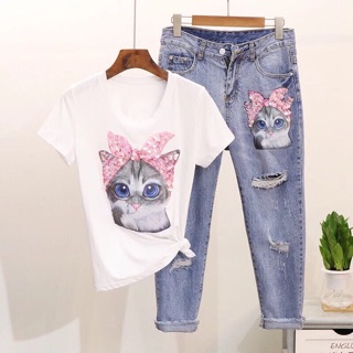 💐Set_Bộ_quần_Jeans_Áo_Phông_3D💐