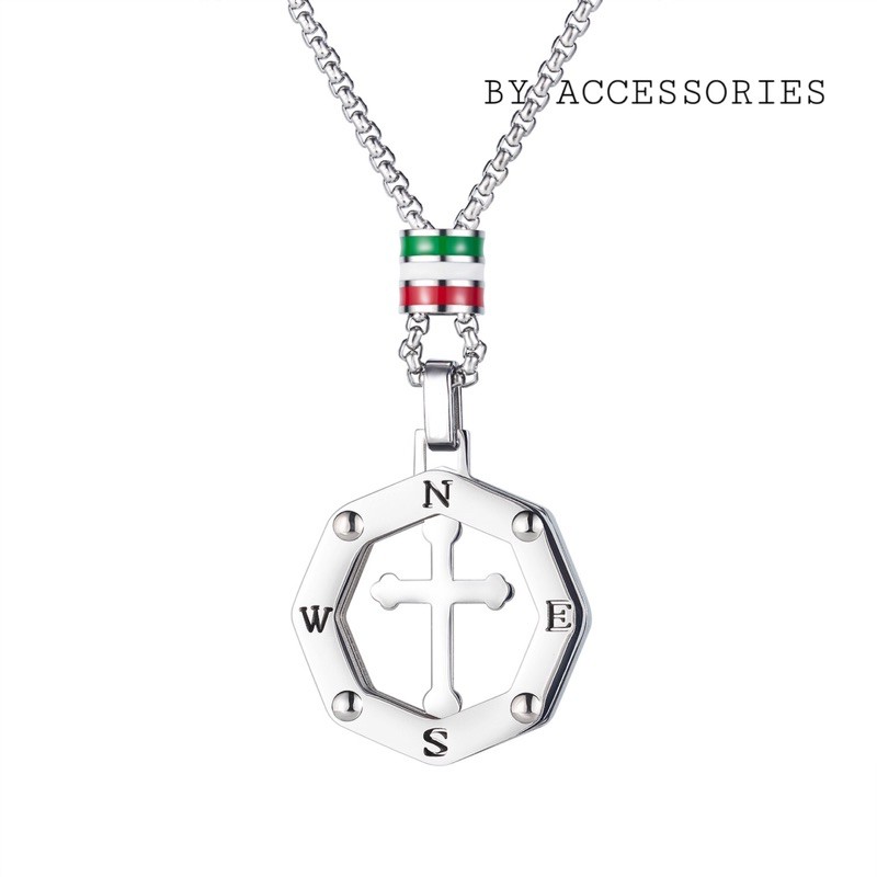 Dây chuyền nam titan mặt bát giác rỗng phối thánh giá không gỉ MN2102