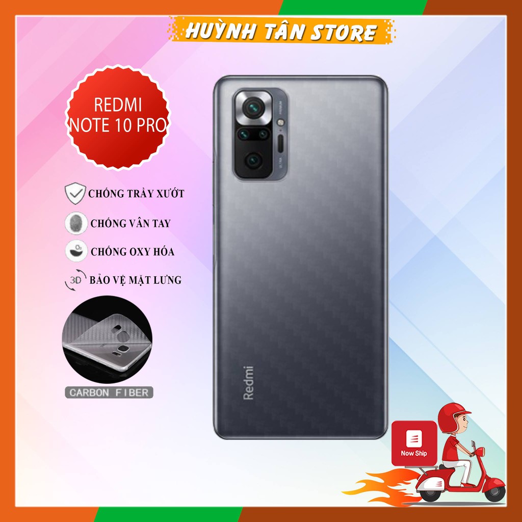 Miếng dán decal carbon mặt sau  Xiaomi Redmi Note 10 Pro chống trầy mặt lưng, chống bám vân tay
