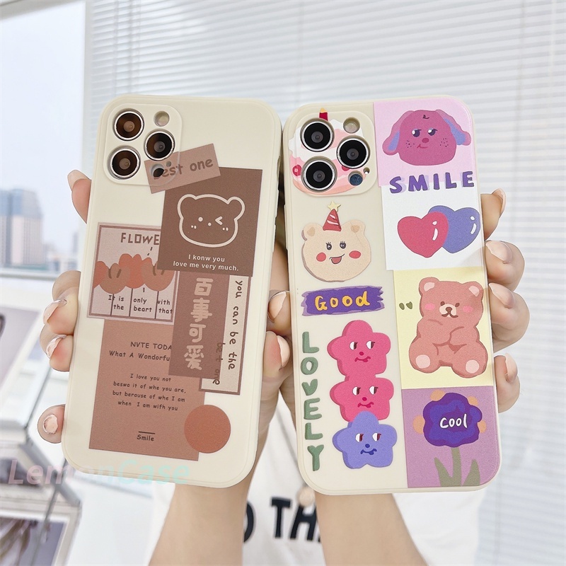 Casing Soft Case Tpu IPhone 12 mini 12 pro max 11 PRO MAX 6 7 6S 8 Plus X XR XSMAX Se 2020 6SPlus 7Plus 6Plus 8Plus XS Realme Motif Korean Cartoon Beruang Lucu Retro Antik TPU Cover