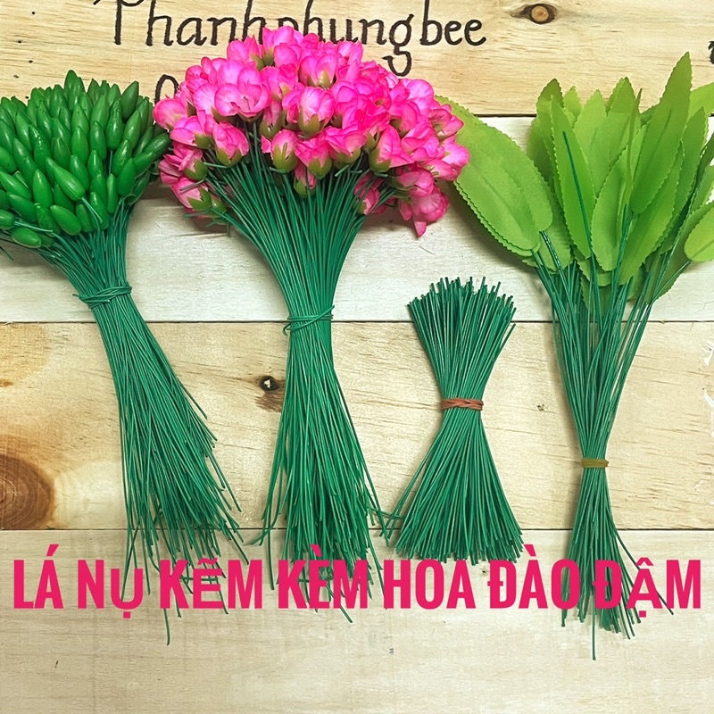 100-200-500 gram Phụ kiện trang trí hoa mai đào gồm kẽm, lá, nụ