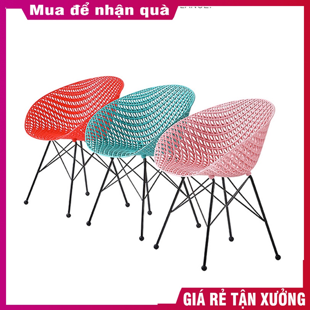 Ghế Cafe Nhựa Đan Lưới Phong Cách Bắc Âu Nghệ Thuật - Ghế Bàn Trà Hiện Đại Chân Đan Cách Điệu BGN042