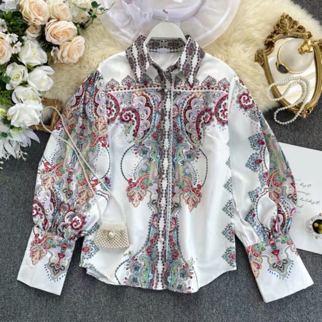 [CÓ SẴN] Áo sơ mi hoa văn tiểu thư sang chảnh | BigBuy360 - bigbuy360.vn