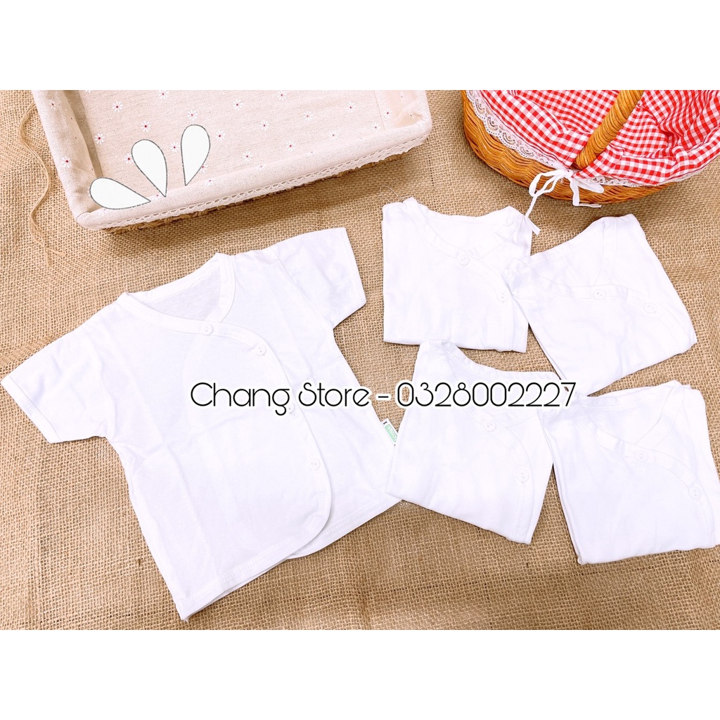 Áo Tay Ngắn / Tay Dài Cài Xéo Màu Trắng Sơ sinh 100% Cotton