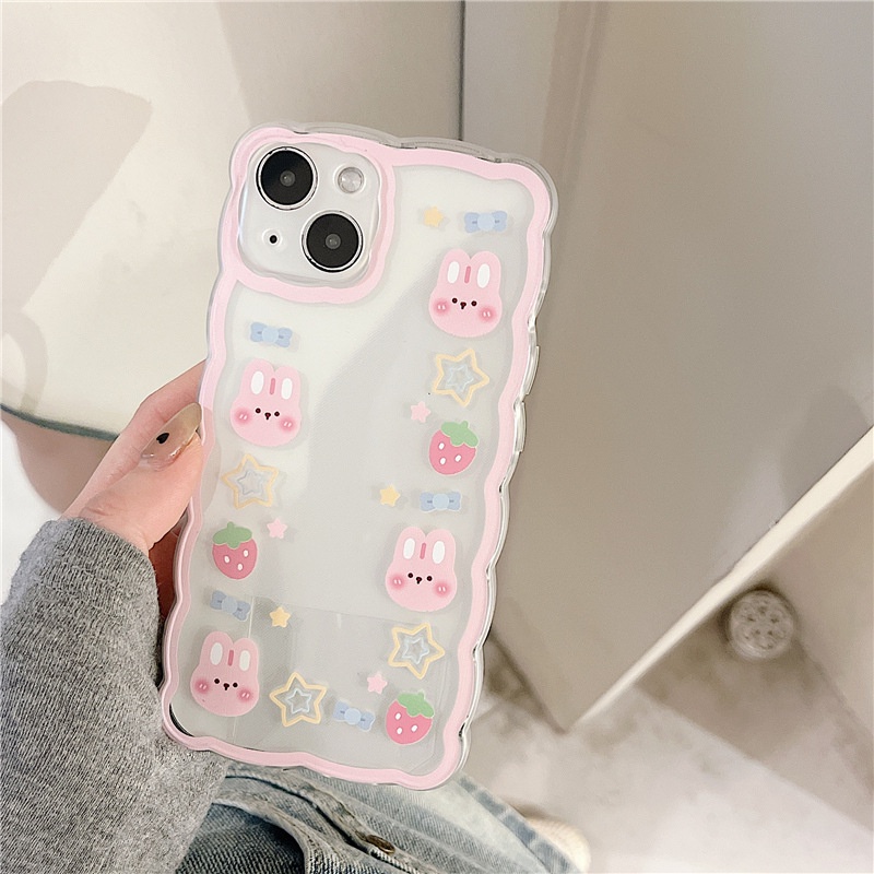 Ốp lưng iphone Phù Hợp Ốp Điện Thoại Silicon Họa Tiết Dâu Tây / Thỏ Kèm Vòng Đeo Tay Sang Trọng Cho iPhone 11 / 12 Dinuo case