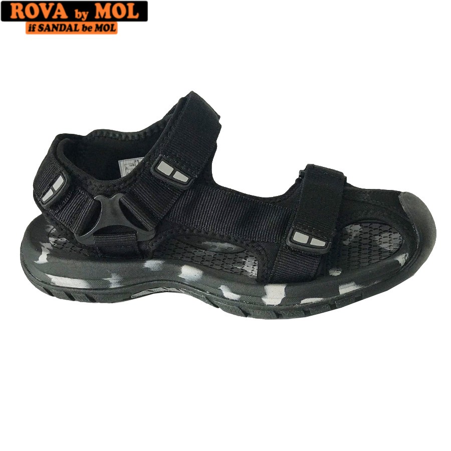 Giày Sandal Nam Bít Mũi Hiệu Rova Đế Cao Su Quai Dù Đi Làm Đi Phượt Đạp Xe Màu Đen Camo Mã RV25