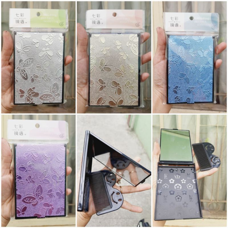 Gương soi kèm lược bỏ bóp in bướm (Kt: 7.5×11cm)