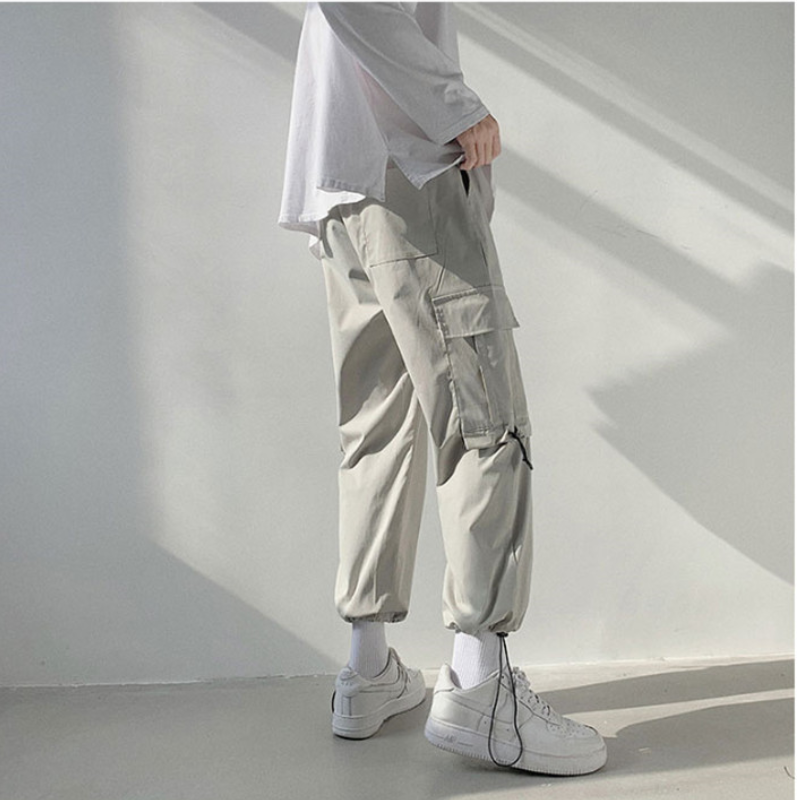 Hip-Hop Men's jogging Pants Fashion nine-point Trousers waist velcro Casual Pants