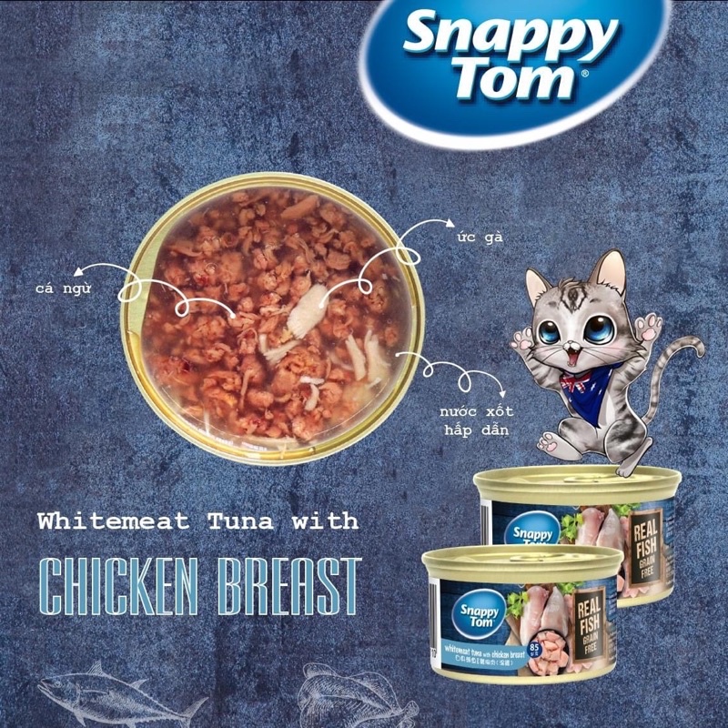 Pate SNAPPY TOM PREMIUM cho mèo 5 mùi vị dạng Lon 85G tiện lợi - Thức ăn dinh dưỡng thú cưng Gogi MEOW MART