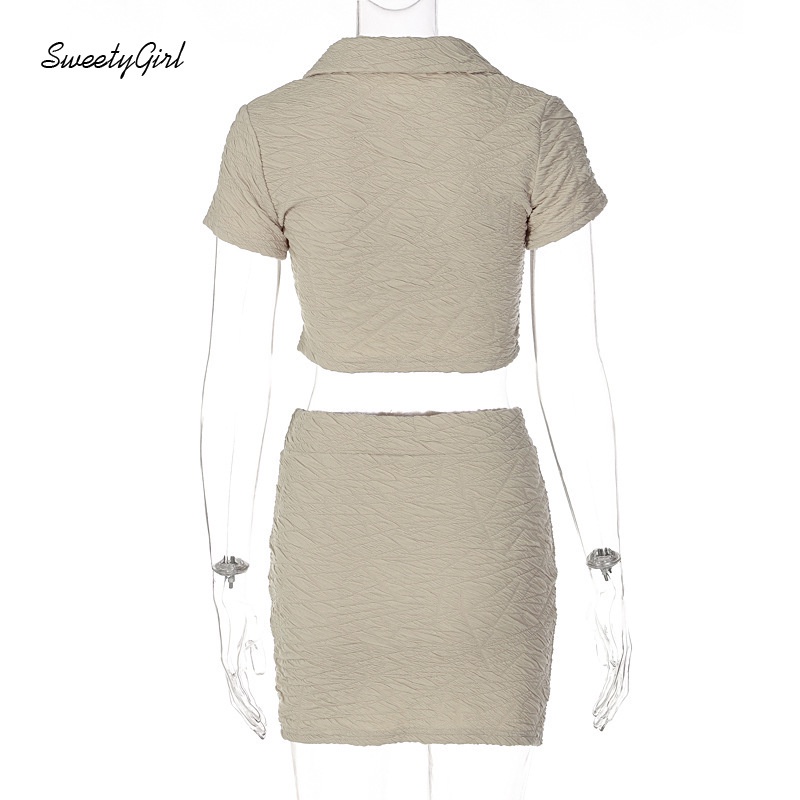 Bộ Áo Tay Ngắn Cổ Bẻ Màu Trơn Ôm Dáng Phối Chân Váy Lưng Cao Thời Trang 2022 Cho Nữ