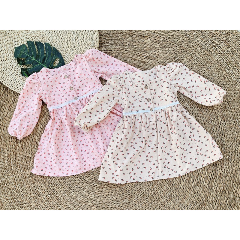 Goodmama - Váy vintage đũi hoạ tiết hoa nhí đáng yêu cho bé gái 1-6T