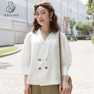 Áo sơ mi nữ cotton, áo kiểu công sở DIDI BY LEDI tay phồng màu Trắng A1165- S M L XL