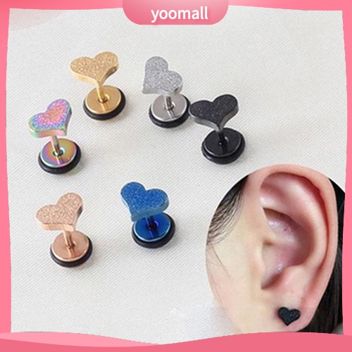 Khuyên Tai Unisex Hình Trái Tim Chất Liệu Thép Không Gỉ