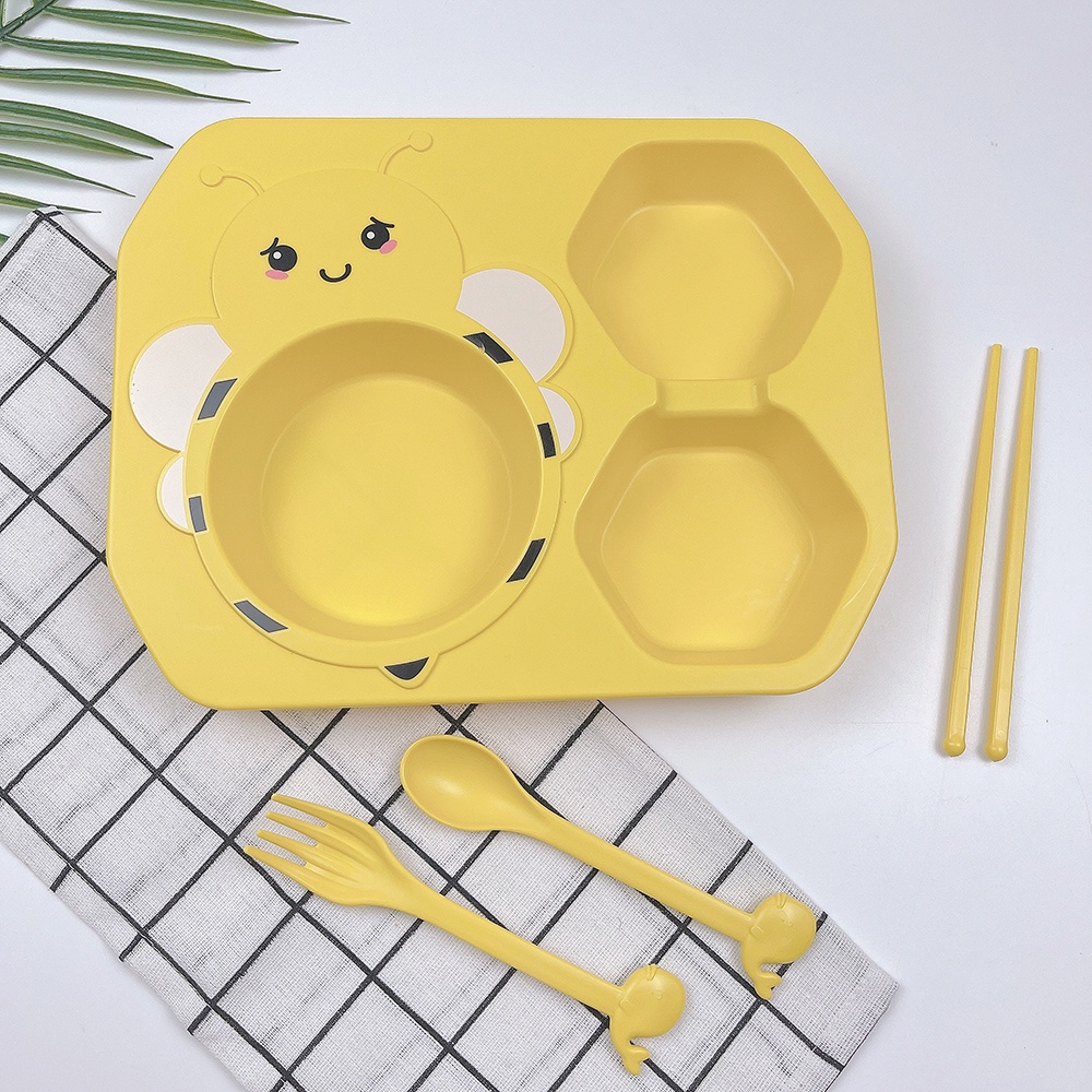 Khay Ăn Dặm Shopmegold1 , Bộ Khay Ăn Dặm Chia Ngăn Hình Con Ong Vàng Đáng Yêu Cho Bé Ăn Dặm