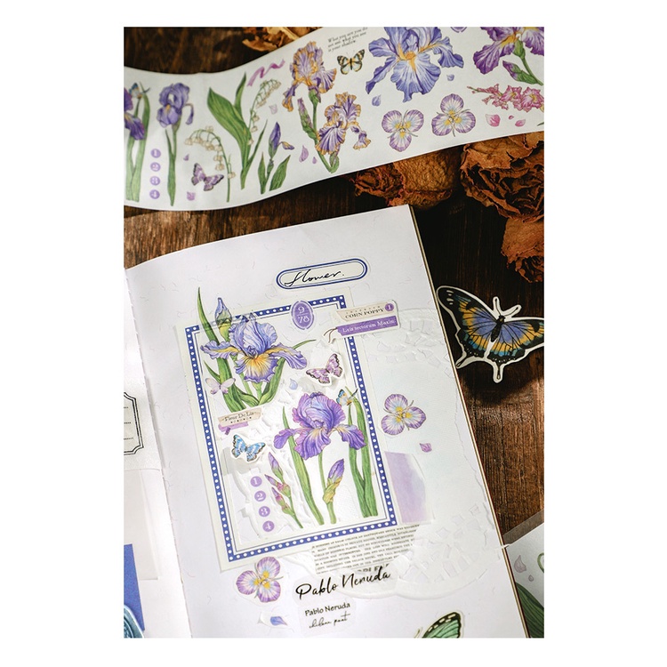 Sticker hoa lá mùa xuân trang trí sổ đa phong cách vintage hiện đại, hình dán sticker cute