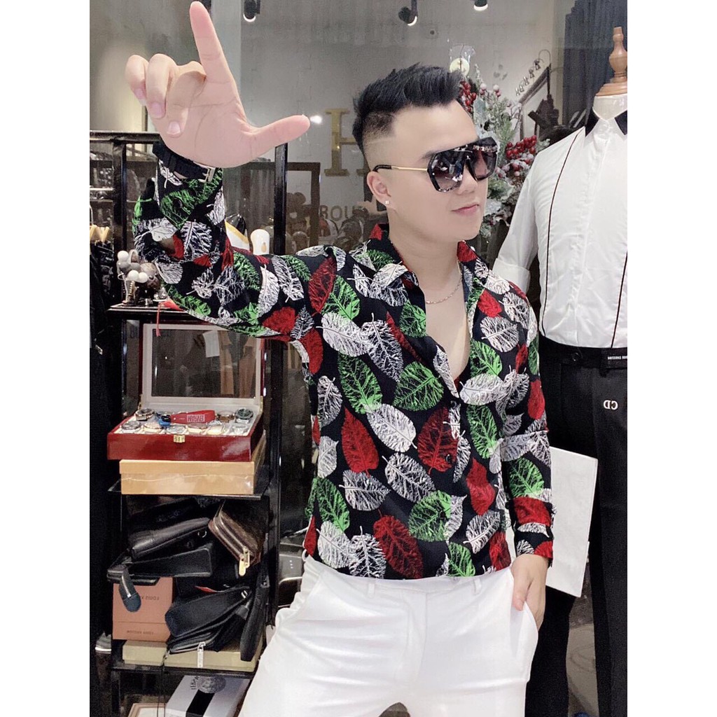 Áo sơ mi nam tay dài in chiếc lá Phong Cách Hàn Quốc Mẫu mới cực đẹp và sành điệu Thiết kế trẻ trung mới lạ