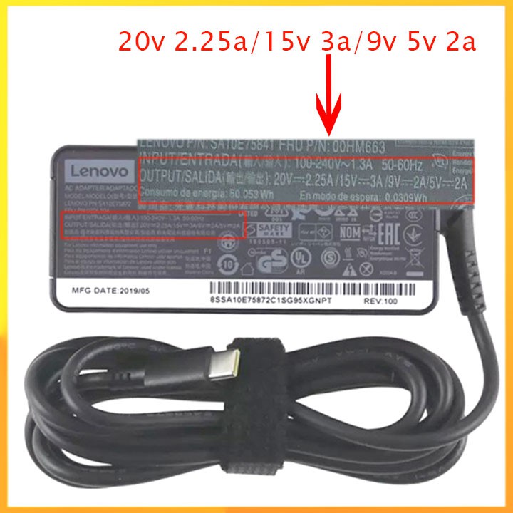 Sạc laptop Lenovo 20v 2.25a chân usb c bảo hành 12 tháng