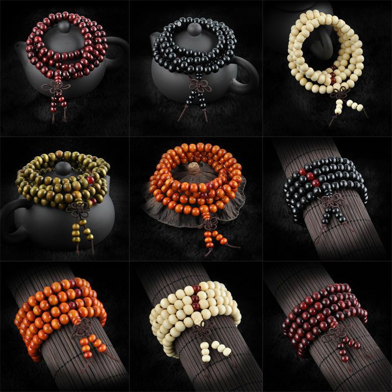 Chuỗi vòng gỗ mun, gỗ muồng, đàn hương 108 hạt phong cách Phật giáo