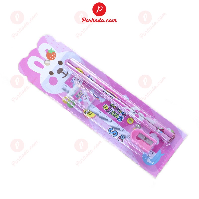 Set 5 dụng cụ học tập dễ thương dùng làm quà tặng cho bé gồm 2 bút chì+ thước + gôm + gọt chì VP2101208
