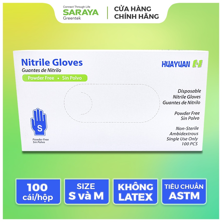 Găng Tay Cao Su Nitrile Huayan Không Bột Dùng Trong Thực Phẩm, Vệ Sinh (Disposable Nitrile Gloves) - 100 CHIẾC/HỘP