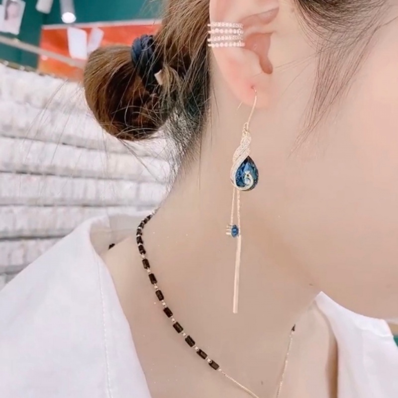 Bông tai dáng dài hình chim phượng hoàng đính đá pha lê sang trọng cho nữ