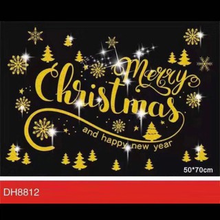 Decal (Sticker) dán kính trang trí Noel Giáng sinh Năm mới nhũ vàng ánh kim 50x70cm (Nhiều mẫu)
