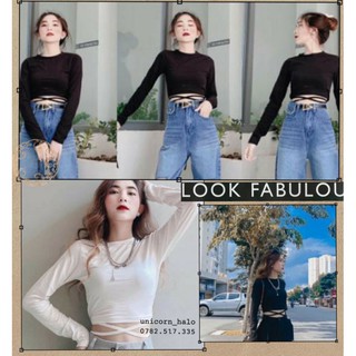 Áo Croptop Tay Dài Chéo Dây Eo Kiểu Body Gợi Cảm Nữ Màu Trắng Đen DRACR26