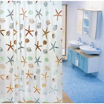 [Tổng Kho Sỉ] Rèm Nhà Tắm / Rèm Cửa Sổ Họa Tiết Vỏ Sò Kèm Móc - Loại 1,8 x 1,8m