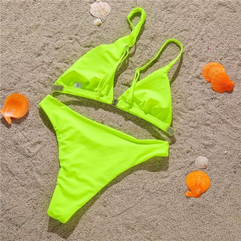 [BKN801] &lt;ÂU&gt; SET BIKINI CHÉO VAI VIỀN ĐÁ LITI XANH NEON