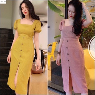 Váy xẻ trước cổ vuông T050
