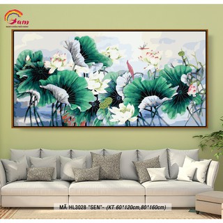 Tranh sơn dầu số hoá tự vẽ Mã HL3028 Tranh sen trắng đầm sen