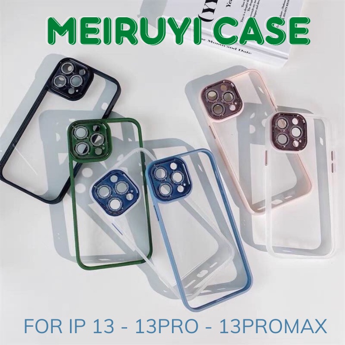 Ốp MEIRUYI cao cấp lưng trong cứng viền màu bảo vệ camera nhũ cho ip 14/14plus/14pro/14promax/13/13pro/13promax